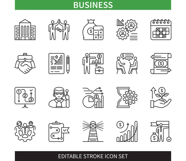 Editable Line Business Outline Icon Set 불완전 뇌졸중 아이콘 Eps — 스톡 벡터