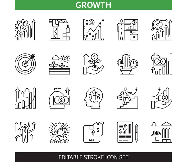 Linea Modificabile Set Icone Con Contorno Crescita Sviluppo Motivazione Inflazione — Vettoriale Stock