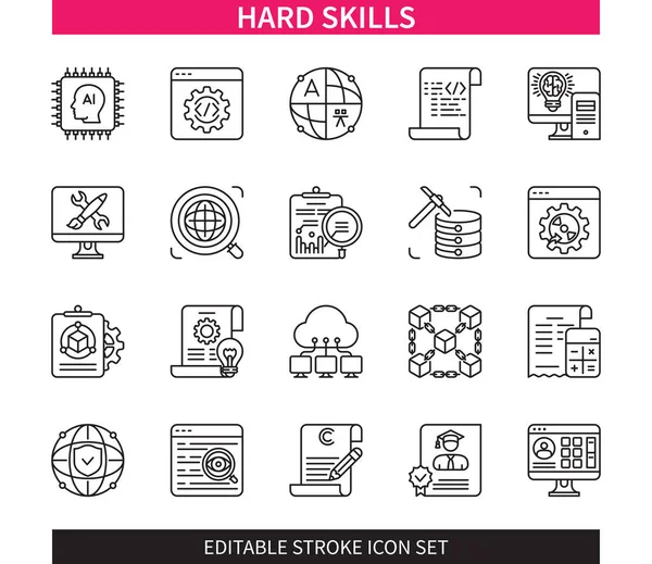 Szerkeszthető Vonal Hard Skills Vázlat Ikonkészlet Adatbányászat Kiberbiztonság Mesterséges Intelligencia — Stock Vector