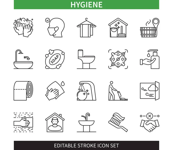 Linea Modificabile Set Icone Con Contorno Igienico Igiene Alimentare Aspirapolvere — Vettoriale Stock