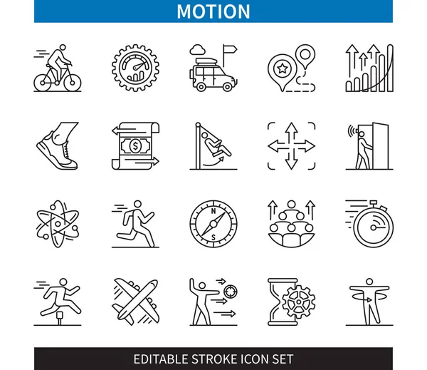 Набор Иконок Контура Движения Бег Качели Вращение Направление Время Велосипед — стоковый вектор