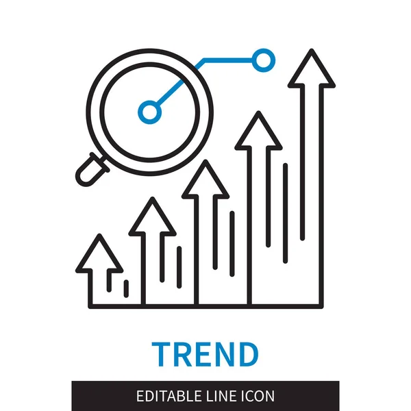 Editable Line Trend Outline Icon Finding Points Magnifying Glass Arrows — Stock Vector