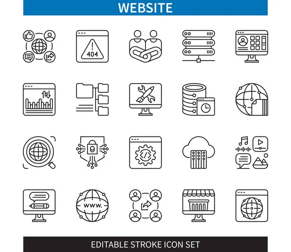 Editable Line Website Outline Icon Set 트래픽 사용자 인터페이스 콘텐츠 — 스톡 벡터
