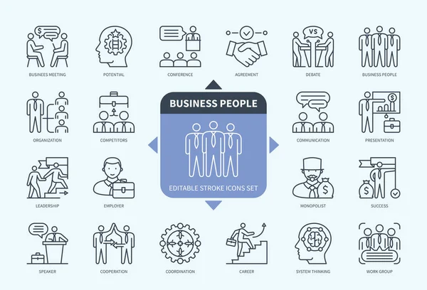 Editierbare Zeile Business People Skizzieren Symbolsatz Karriere Business Meeting Vereinbarung — Stockvektor
