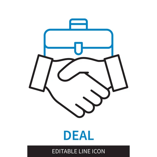 Editable Line Deal Outline Icon Handshake Background Briefcase Conclusion Profitable — Stock Vector