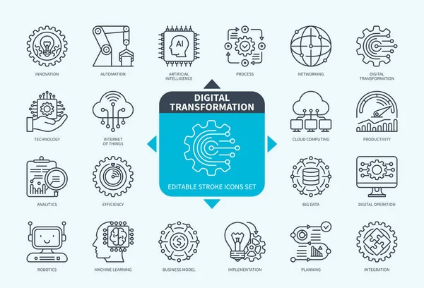 Editable Line Digital Transformation Outline Icon Set 2012 Networking Big — 스톡 벡터