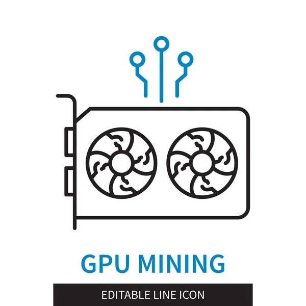 Editable Line Gpu Mining Outline Icon 암호화 광산을 비디오 카드를 — 스톡 벡터