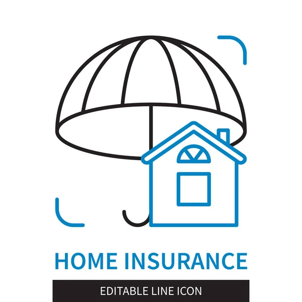 Upravitelný Řádek Home Insurance Obrys Ikony Dům Pod Deštníkem Upravitelná — Stockový vektor