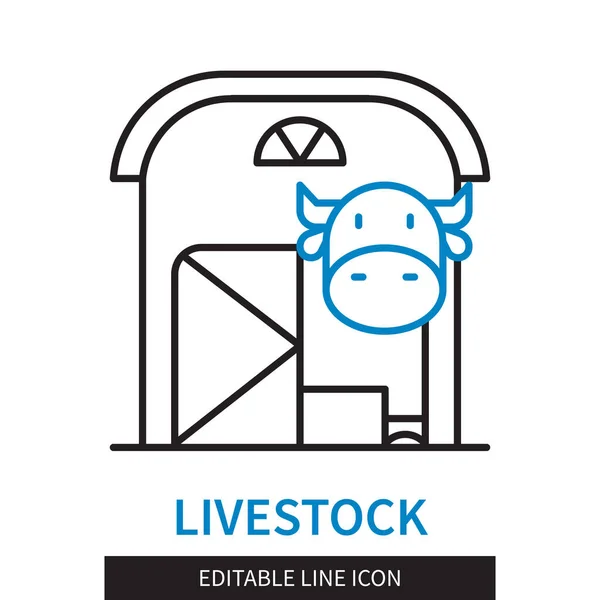 Editable Line Livestock Outline Icon Cow Comes Out Barn Editable — Stock Vector
