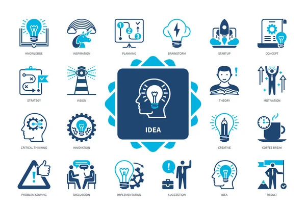 Idee Icoon Set Brainstorm Testen Opstarten Kennis Verbeelding Creatief Resultaat — Stockvector