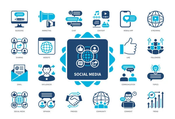 Social Media Ikone Gesetzt Wie Blogging Chat Website Trend Marketing — Stockvektor