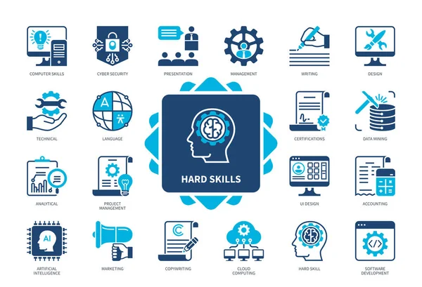 Hard Skills Icon Set Data Mining Technik Künstliche Intelligenz Cyber — Stockvektor