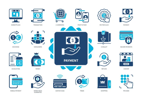 Zahlungssymbole Gesetzt Geld Wallet Transaktionen Rückerstattung Austausch Pay Click Buchhaltung — Stockvektor