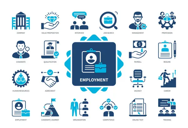 Σύνολο Εικονιδίων Απασχόλησης Αναζήτηση Εργασίας Αξία Πρόταση Συνέχιση Συνέντευξη Αξιολόγηση — Διανυσματικό Αρχείο
