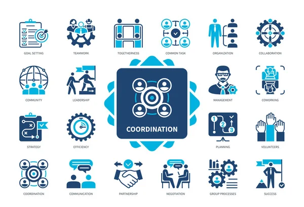 Σύνολο Εικονιδίων Συντονισμού Στόχοι Συνεργασία Διαχείριση Κοινή Εργασία Συνεργασία Στρατηγική — Διανυσματικό Αρχείο