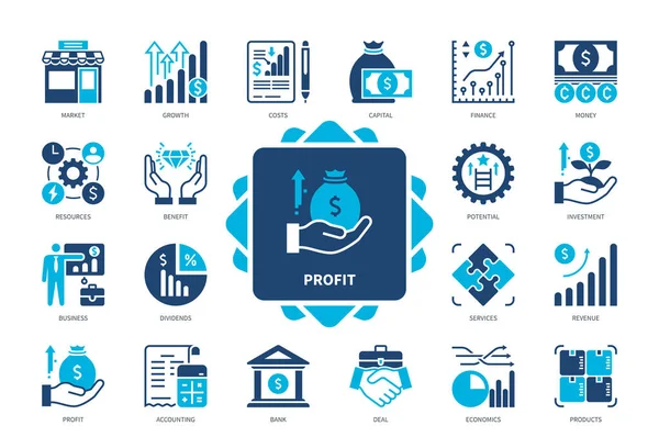Profit Icon Set Finance Products Investment Market Benefits Economics Revenue — Stock Vector