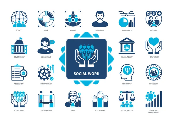 Σύνολο Εικονιδίων Κοινωνικής Εργασίας Κοινωνία Ψυχολογία Κοινωνική Δικαιοσύνη Κοινωνιολογία Βελτίωση — Διανυσματικό Αρχείο