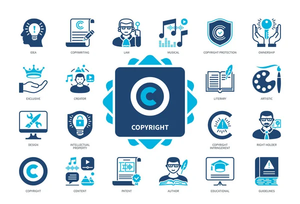 Conjunto Iconos Copyright Idea Autor Patente Propiedad Protección Derechos Autor Vector de stock