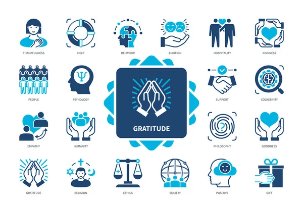 Σύνολο Εικονιδίων Ευγνωμοσύνης Ευγνωμοσύνη Φιλοξενία Ανθρωπότητα Ενσυναίσθηση Ιδέα Καλοσύνη Θετική Εικονογράφηση Αρχείου