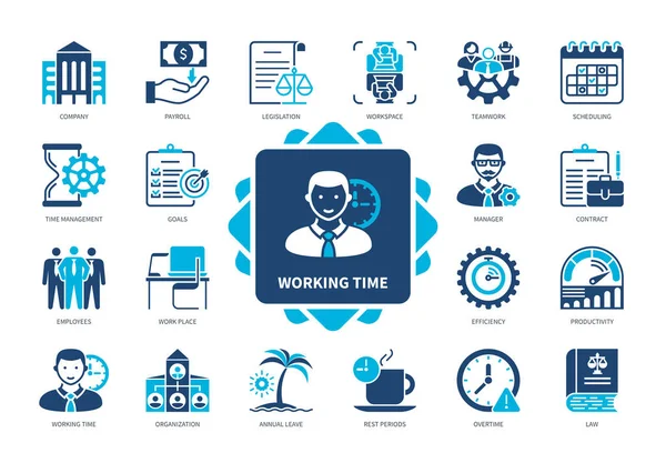 Ορισμός Εικονιδίων Χρόνου Εργασίας Αμοιβή Εργασίας Προγραμματισμός Εργαζόμενοι Ώρα Καφέ Εικονογράφηση Αρχείου
