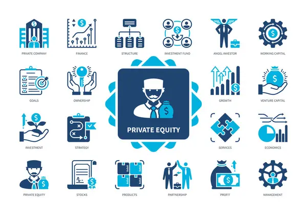 Conjunto Ícones Private Equity Empresa Privada Angel Investor Capital Risco — Vetor de Stock