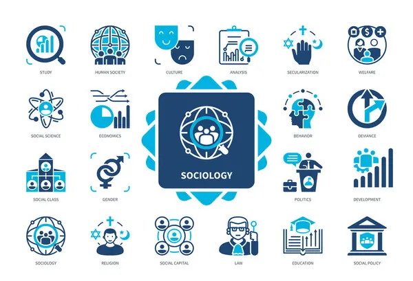 Conjunto Ícones Sociologia Estudo Sociedade Humana Cultura Gênero Ciências Sociais — Vetor de Stock