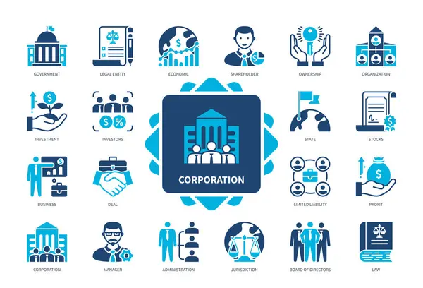 Corporation Icon Set Government Organisation Investment Limited Liability Profit Administration — Stock Vector