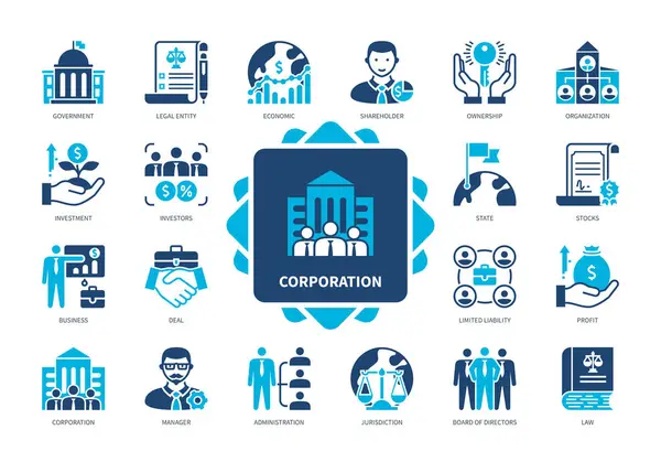 Corporation Icon Set Government Organisation Investment Limited Liability Profit Administration Royalty Free Stock Illustrations