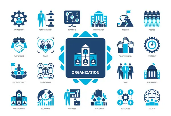 Organization Icon Set Team Corporation Partnership Planning Government Administration Association Stock Vector