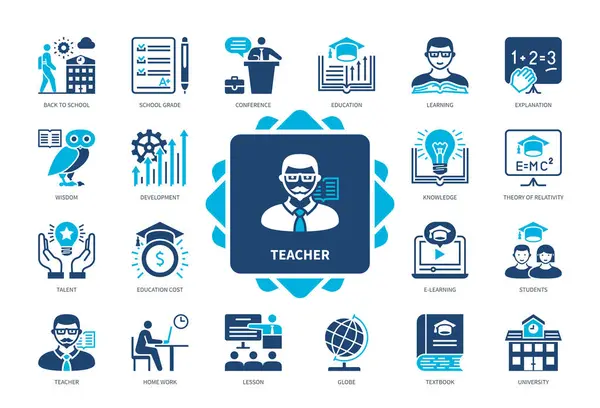Teacher Icon Set Education Learning Wisdom University Lesson Talent School Vector Graphics