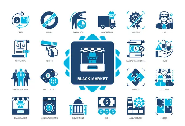 Black Market Icon Set Illegal Contraband Money Laundering Trade Unofficial Vector Graphics