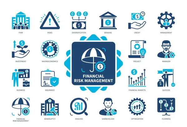 Financial Risk Management Icon Set Firm Management Credit Bankruptcy Shareholder Stock Illustration