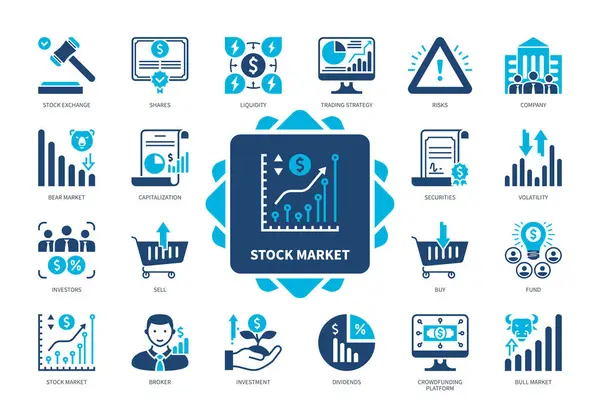 Stock Market Icon Set Shares Stock Exchange Securities Broker Investment Vector Graphics