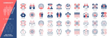 Topluluk simgesi ayarlandı. Halk, Toplum, Sosyal Medya, Sosyoloji, İletişim, Din, Fikir, Mahalle. Duotone rengi katı ve düzenlenebilir dış hat simgeleri