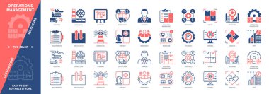 İşlem Yönetimi simgesi ayarlandı. Hizmetler, Strateji, Kontrol, İşlem, Üretim, Tasarım, Kaynaklar, Maliyet. Duotone rengi katı ve düzenlenebilir dış hat simgeleri