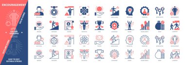 Cesaret ikonu hazır. Terfi, Başarı, Şöhret, Ödül, Kariyer Merdiveni, Başarı, İkramiyeler, Fırsat. Duotone rengi katı ve düzenlenebilir dış hat simgeleri