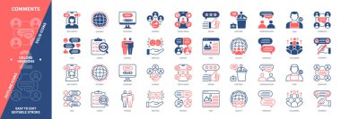 Yorum simgesi ayarlandı. İletişim, Sosyal medya, takipçiler, sohbet, blog yazma, paylaşma, araştırma, internet. Duotone rengi katı ve düzenlenebilir dış hat simgeleri