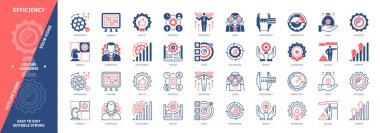 Verimlilik simgesi ayarlandı. Geliştirme, Proje, Strateji, Kalite, Görüş, Planlama, Yetkinlik, Kaynaklar. Duotone rengi katı ve düzenlenebilir dış hat simgeleri