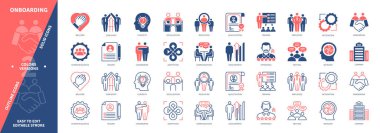 Biniş simgesi ayarlandı. Çalışanlar, Bütünleşme, Askerlik, Yoldaşlık, Hoşgeldin, Deneyim, Şirket, Eğitim. Duotone rengi katı ve düzenlenebilir dış hat simgeleri