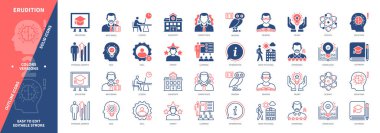 Erution simgesi ayarlandı. Bilgi, Bilim, Öğrenme, Kişisel Büyüme, Bilgi, Eğitim, Okuma, Geliştirme. Duotone rengi katı ve düzenlenebilir dış hat simgeleri