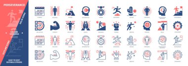 Azim simgesi ayarlandı. İnançlar, Başarı, Cesaret, Özgüven, Sabır, Dayanıklılık, Kararlılık, Hırs. Duotone rengi katı ve düzenlenebilir dış hat simgeleri