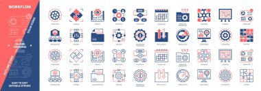 Çalışma akışı simgesi ayarlandı. Takım çalışması, Algoritma, Proje, Planlama, Düzen, Operasyonlar, Üretim, Otomasyon. Duotone rengi katı ve düzenlenebilir dış hat simgeleri