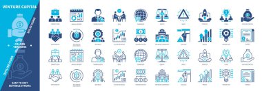 Venture Capital simgesi hazır. Gelişmekte olan şirketler, Girişim, İş, Yatırım, Ortaklık, Hisseler, Stratejik Düşünce, Kâr. Duotone rengi katı ve düzenlenebilir dış hat simgeleri