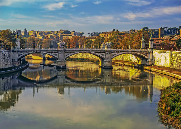 Bridge over river Tiber in Rome, Italy