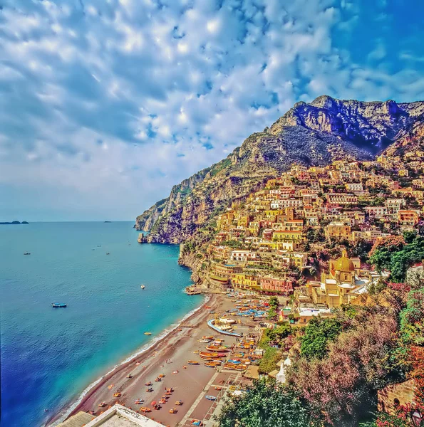 Widok Plażę Positano Włochy — Zdjęcie stockowe