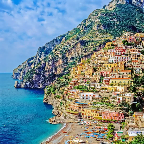Uitzicht Een Strand Positano Italië — Stockfoto