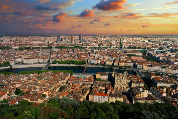 Solnedgång Lyon Stad Frankrike — Stockfoto