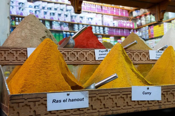 View of spices in a shop in Marrakech, Morocco
