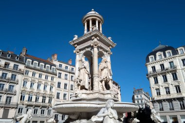 View of famous Jacobins Fountain in Lyon, France