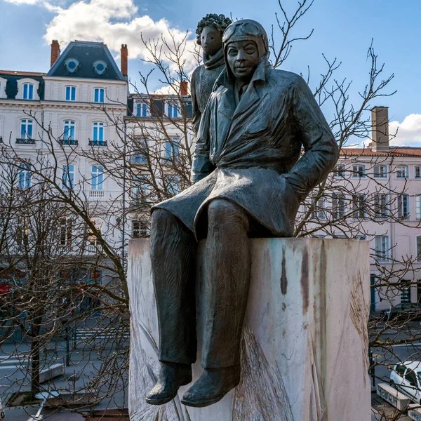 Lyon Francja Luty 2023 Rzeźba Antoine Saint Exupery Małym Księciem — Zdjęcie stockowe